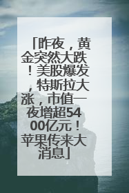 昨夜，黄金突然大跌！美股爆发，特斯拉大涨，市值一夜增超5400亿元！苹果传来大消息