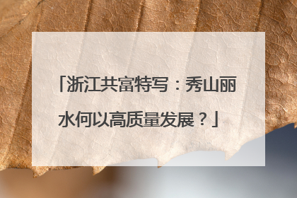 浙江共富特写：秀山丽水何以高质量发展？